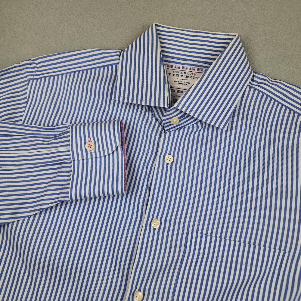 Charles Tyrwhitt Shirt Mens 16.5 33 Blue Slim Fit Non Iron Dress Button Up